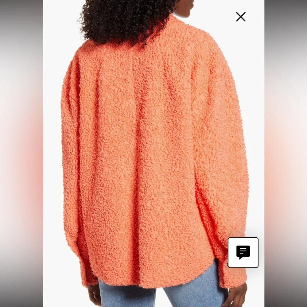 Endless Rose Teddy Shacket, Coral Colored, Size Large, Button Up, Side Slits - Picture 7 of 13